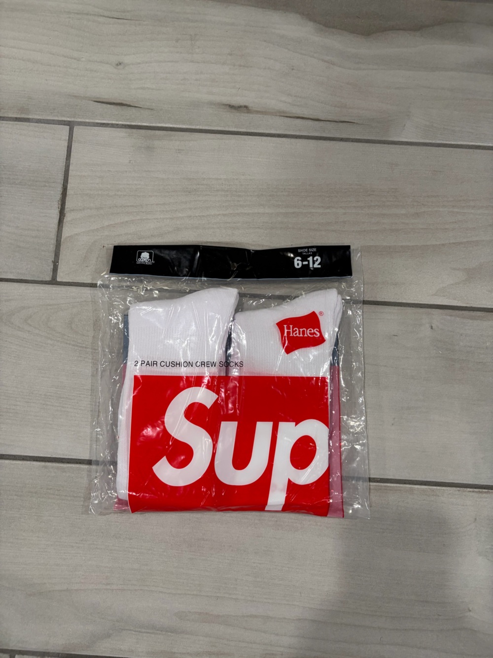 Supreme Hanes White Athletic Crew Socks with Red Logo - 2 Pack